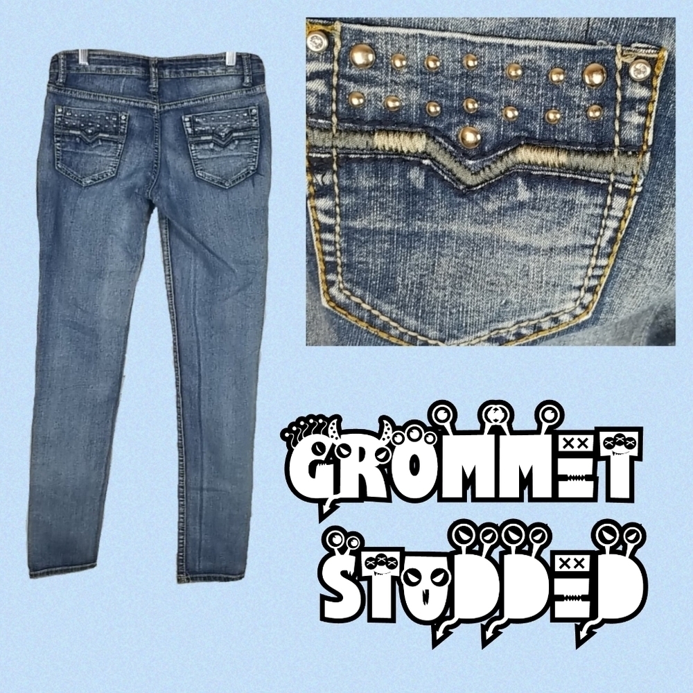 Studded Straight Leg Medium Wash Vintage Jeans Denim, Size 5